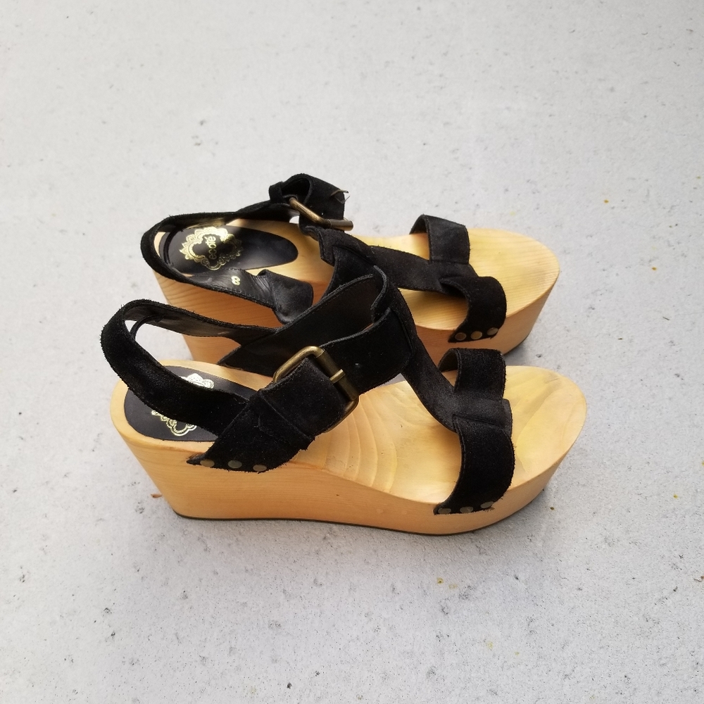 NWOB Ecoté Wood and Suede Wedge Clogs Sandals Sz 8 - Picture 3 of 5